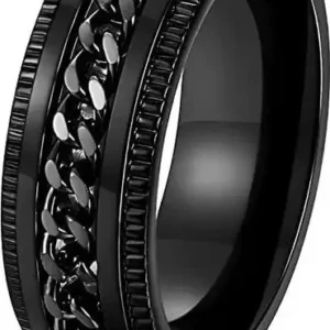 Stylish Dude Chain Rotatable Silver Titanium Band Ring Stainless Steel Titanium Plated Ring